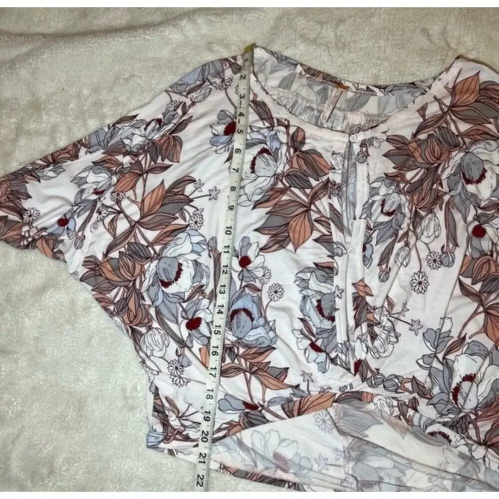 Free People Floral Print Tie Sleeve Slouch Blouse Lightweight Boho Pink White XS